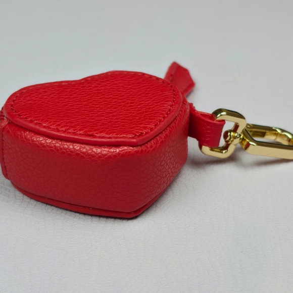 Burgundy Red Leather Heart Coin Purse Keychain Zipper Mini Pouch New - Picture 9 of 10